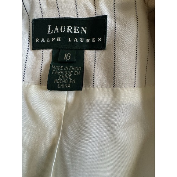 LAUREN RALPH LAUREN Double Breasted Blazer 100% Silk Pinstripe Women SZ 16 - Picture 6 of 11